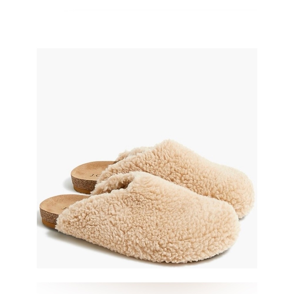 J.Crew Sherpa Clogs Cream Faux Shearling Mules Cozy Slippers Womens Size 8